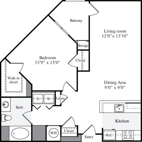 1 Bedroom F floor plan