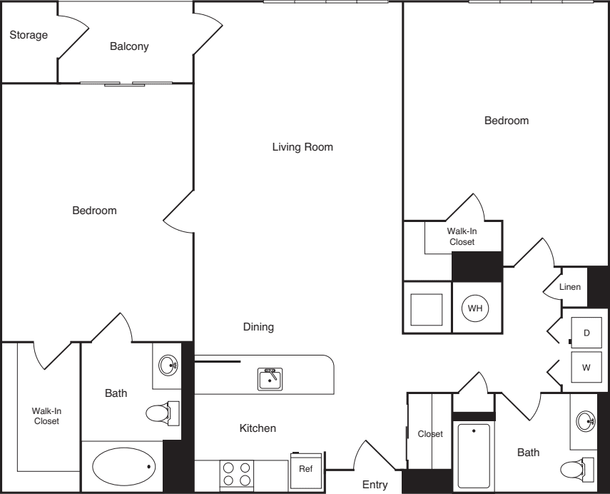 2 Bedrooms E floor plan