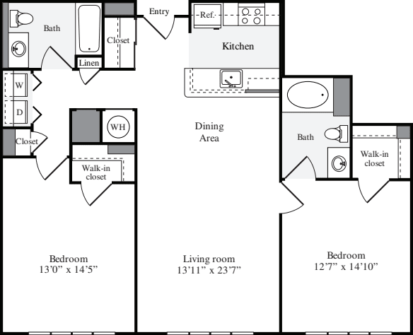 2 Bedrooms F floor plan