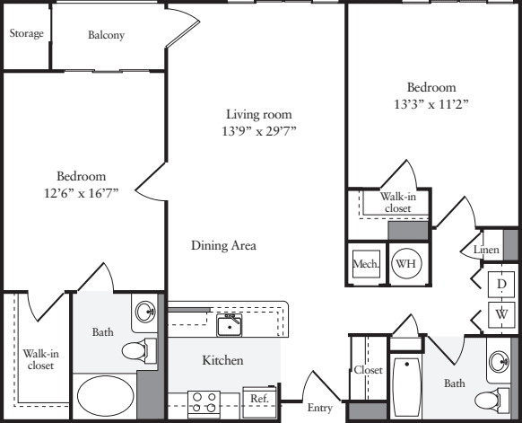 2 Bedrooms J floor plan