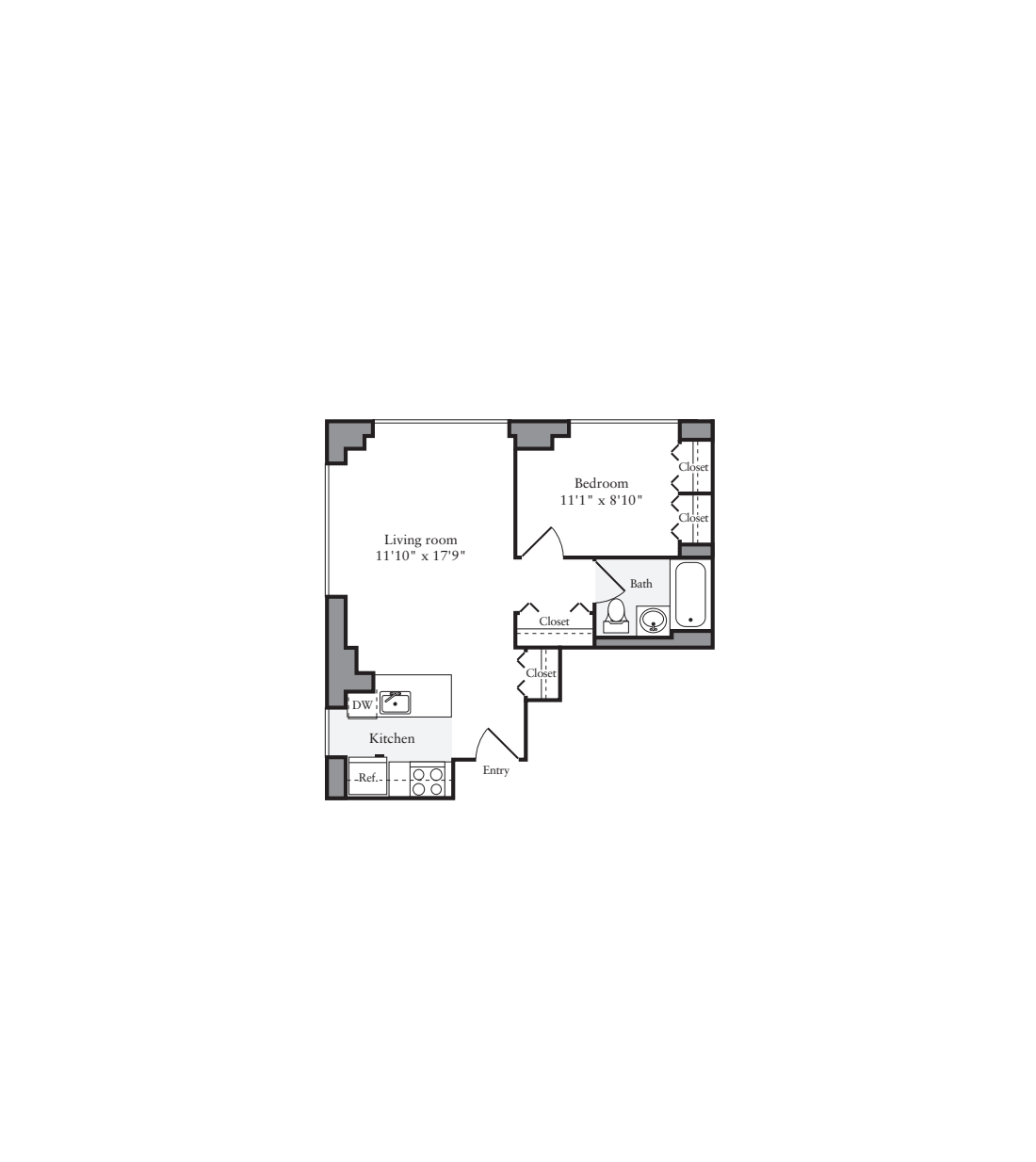 1 Bedroom F floor plan