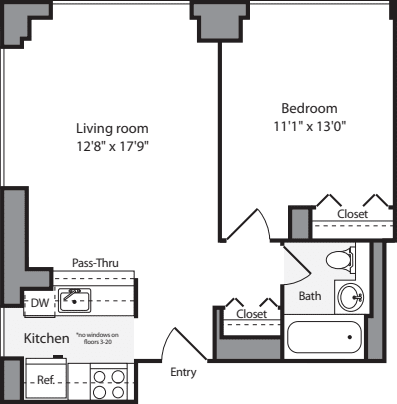 1 Bedroom B floor plan