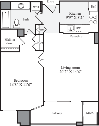 1 Bedroom L floor plan