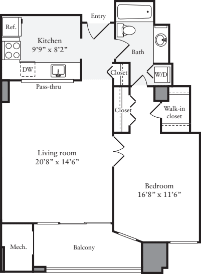 1 Bedroom O floor plan