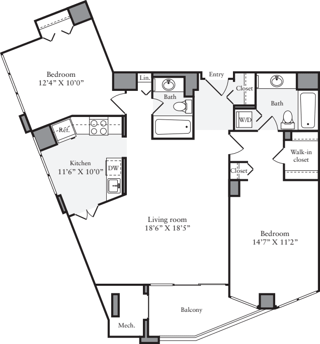 2 Bedrooms A floor plan