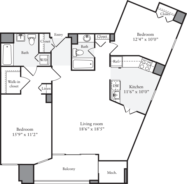 2 Bedrooms E floor plan