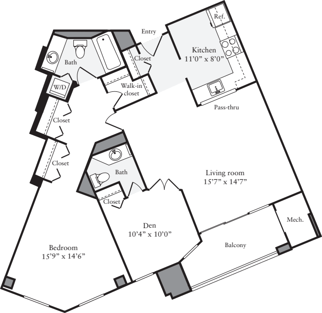 2 Bedrooms R floor plan