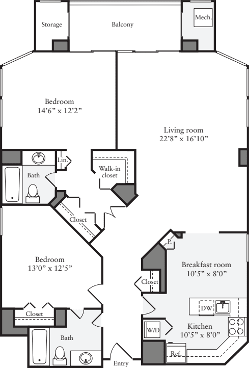 2 Bedrooms J floor plan