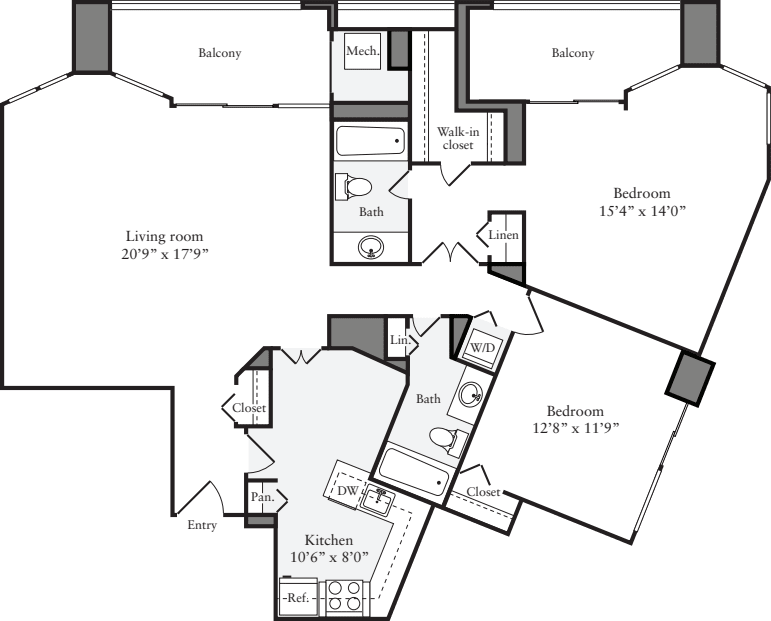 2 Bedrooms K floor plan