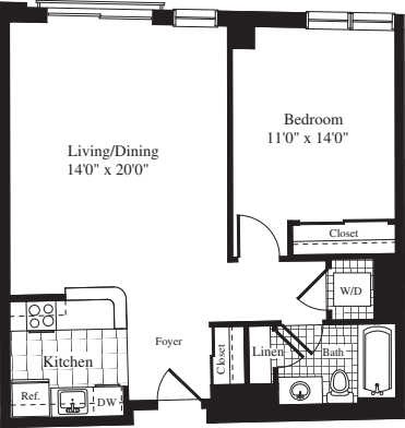 1 Bedroom D floor plan