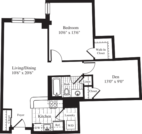 1 Bedroom K floor plan