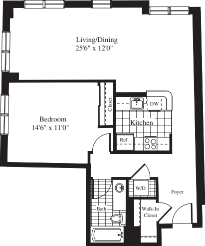 1 Bedroom M floor plan