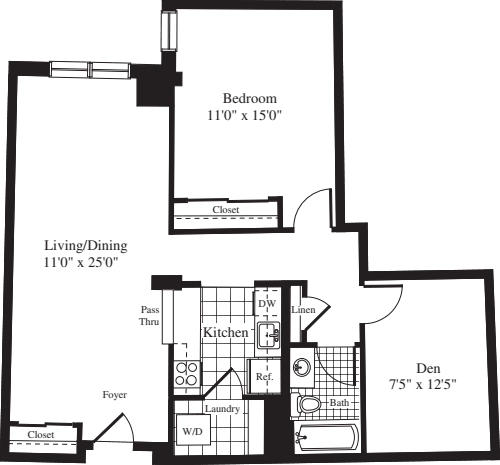 1 Bedroom P floor plan