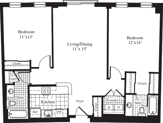 2 Bedrooms A floor plan
