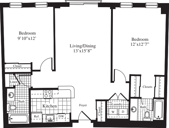 2 Bedrooms B floor plan
