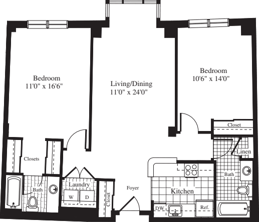 2 Bedrooms K floor plan
