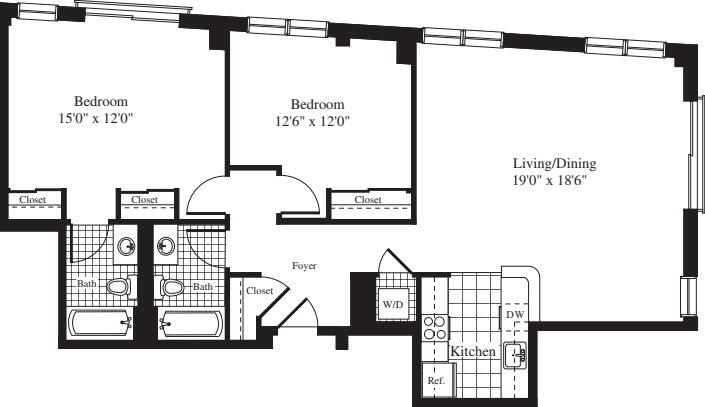 2 Bedrooms R floor plan