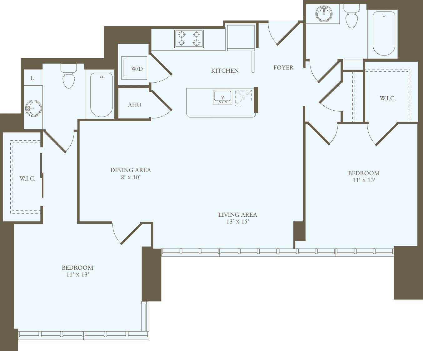 2 Bedrooms K floor plan