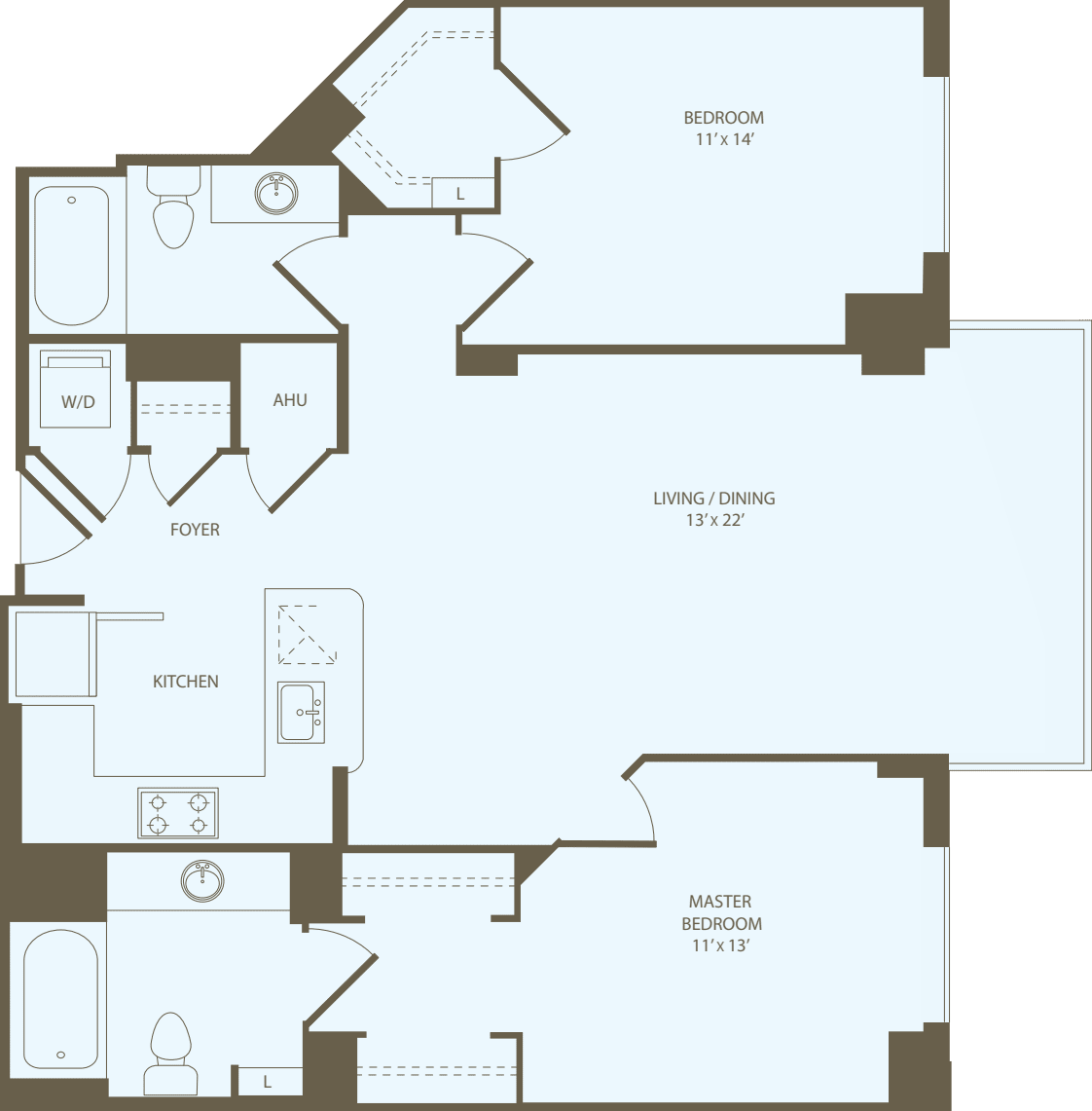 2 Bedrooms N floor plan
