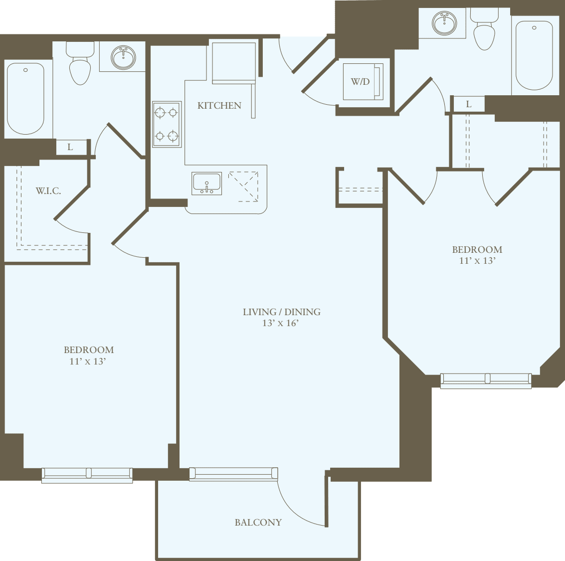 2 Bedrooms B floor plan