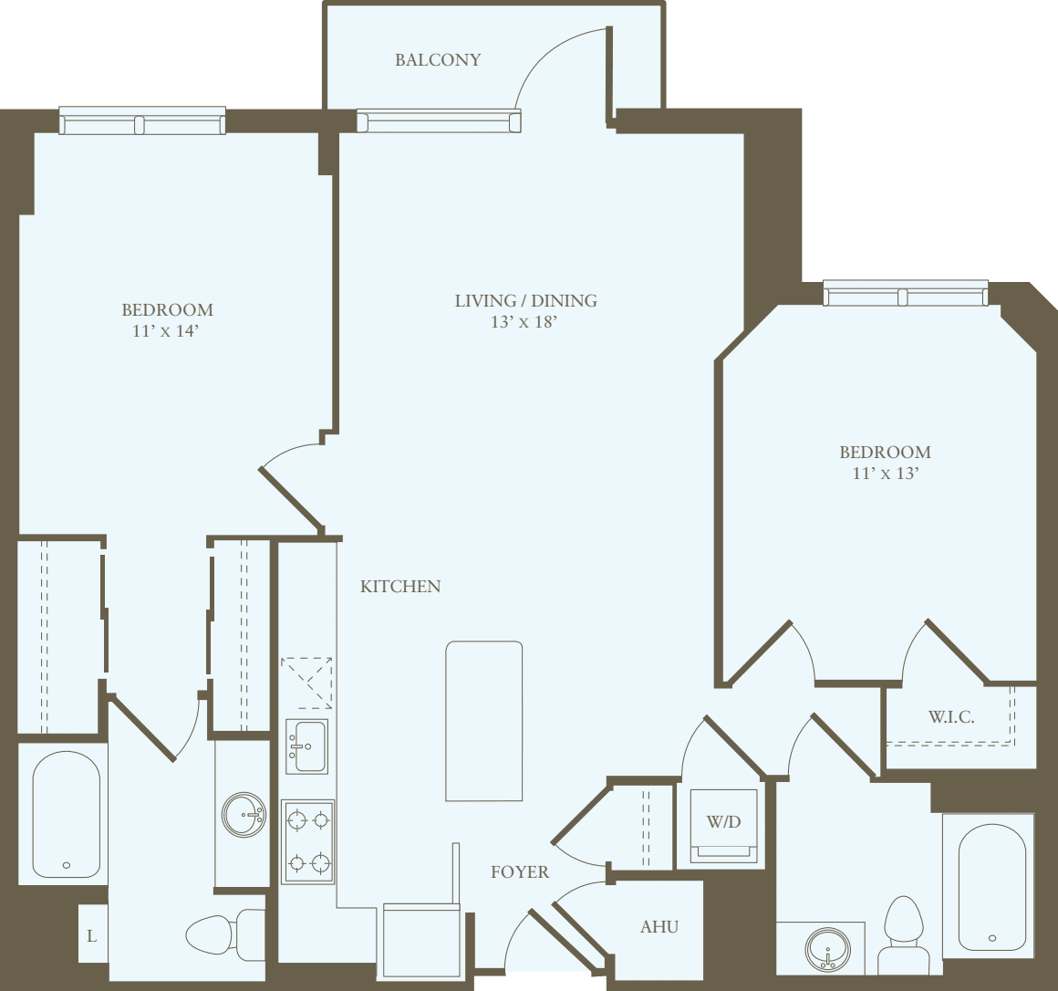 2 Bedrooms H floor plan