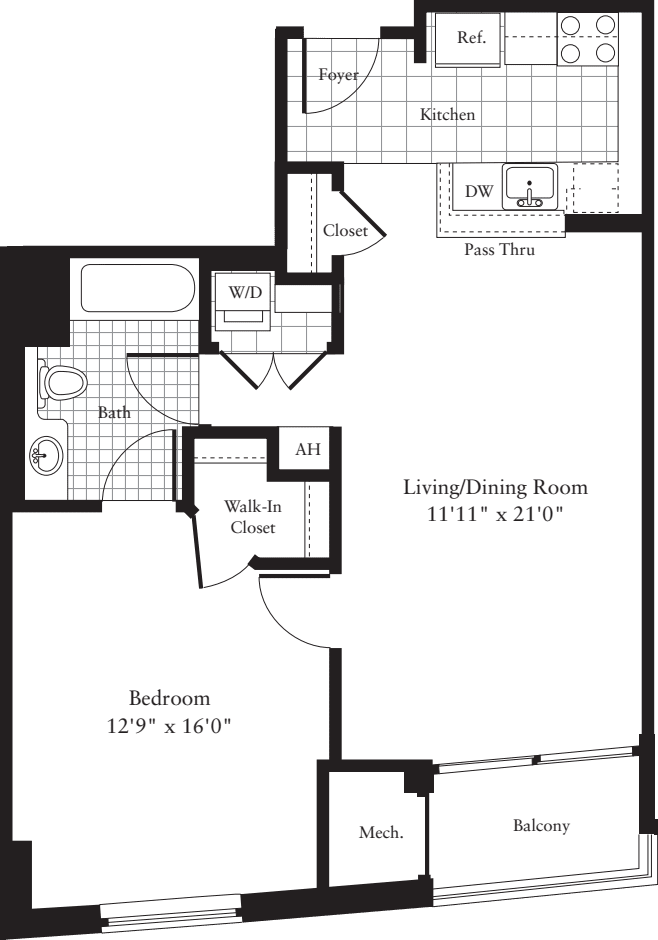 1 Bedroom B floor plan