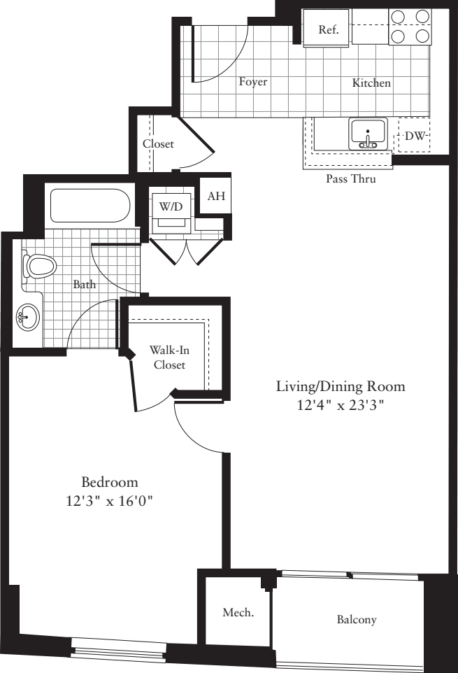 1 Bedroom K floor plan