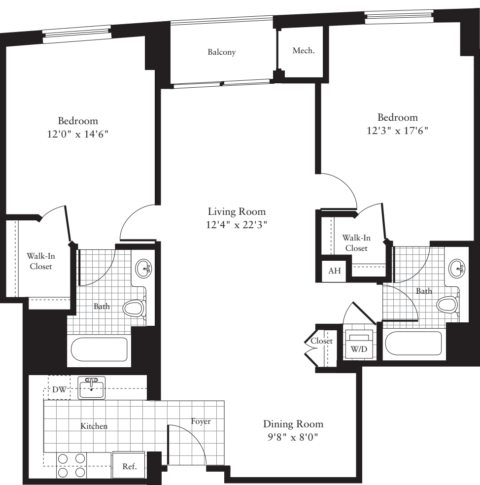 2 Bedrooms H floor plan