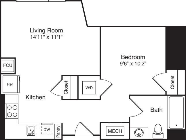 The Flats Studio E floor plan