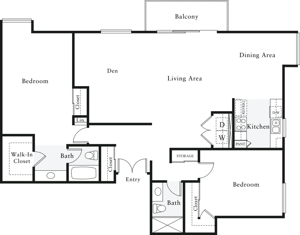 2 Bedrooms H floor plan