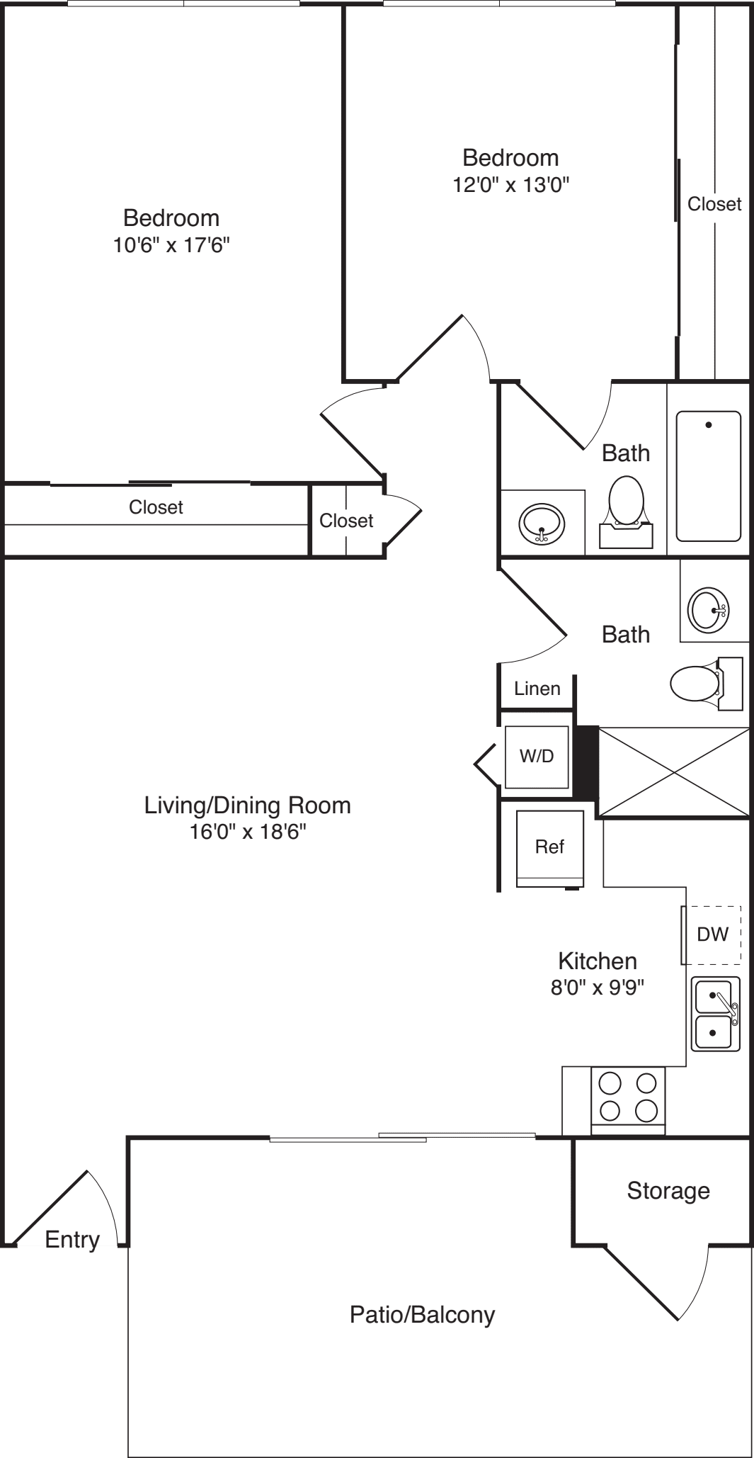 2 Bedrooms B floor plan