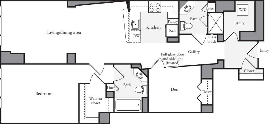 1 Bedroom U floor plan