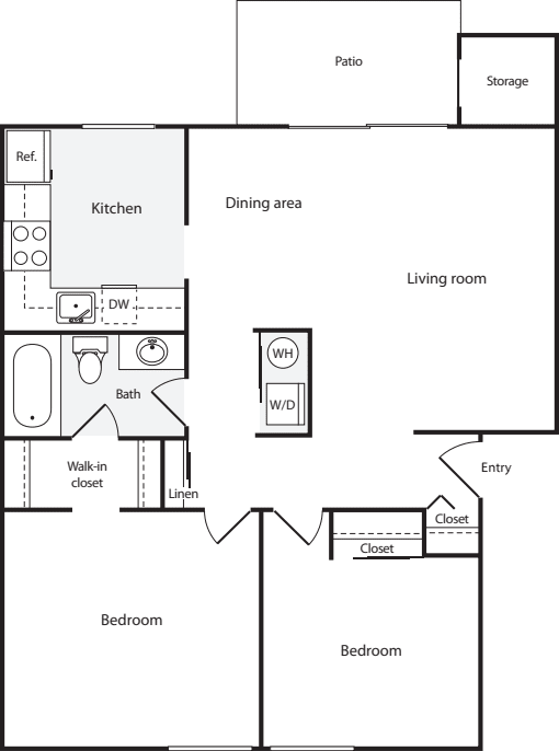 2 Bedrooms B floor plan