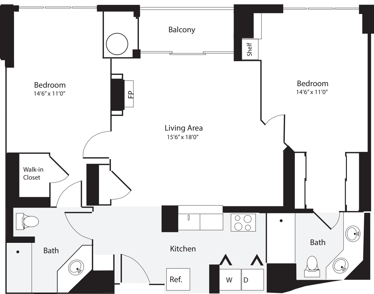 2 Bedrooms A floor plan