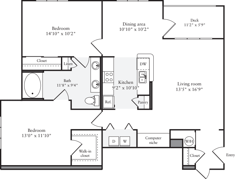 2 Bedrooms B floor plan