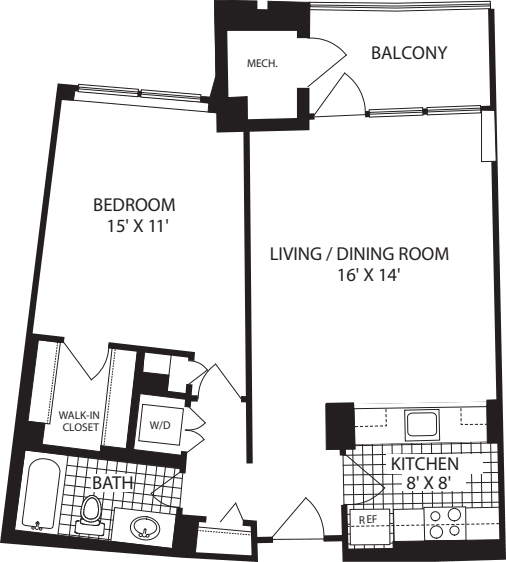 1 Bedroom D floor plan