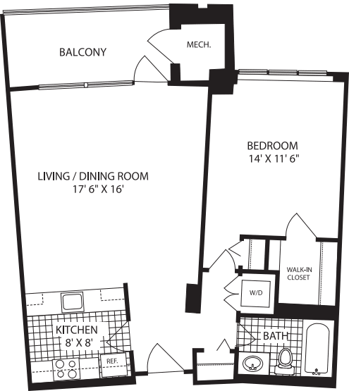 1 Bedroom F floor plan
