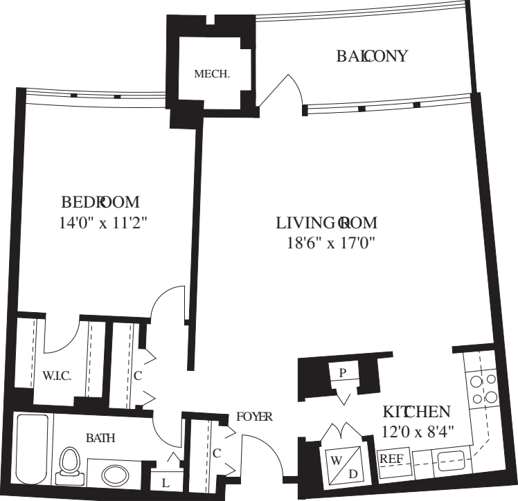 1 Bedroom H floor plan
