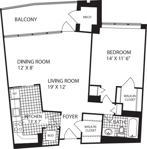 1 Bedroom K floor plan