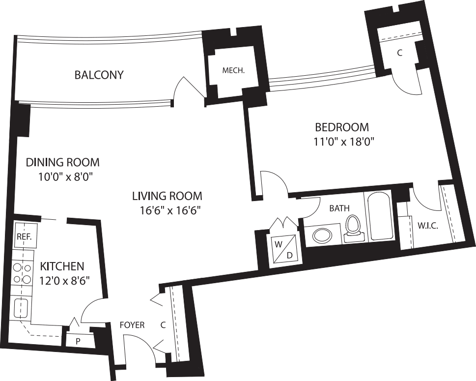 1 Bedroom L floor plan