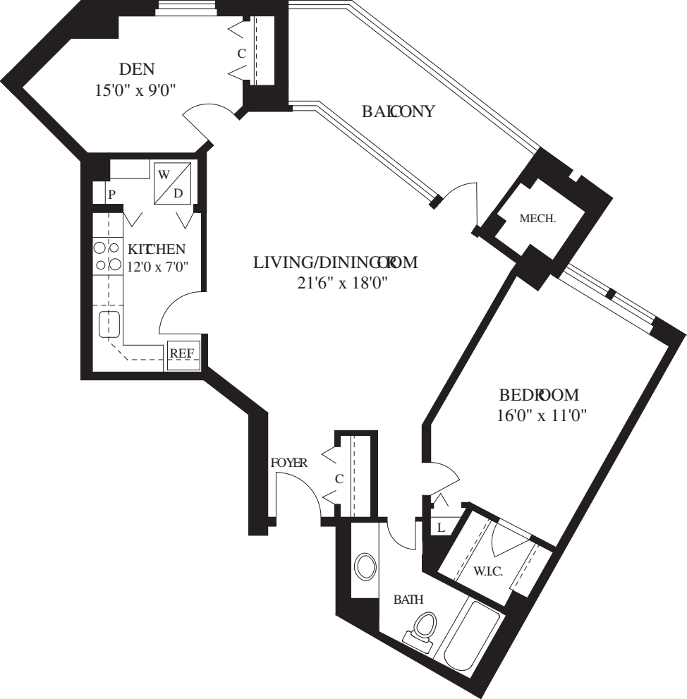 1 Bedroom Q floor plan