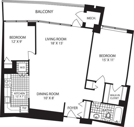 2 Bedrooms Q floor plan