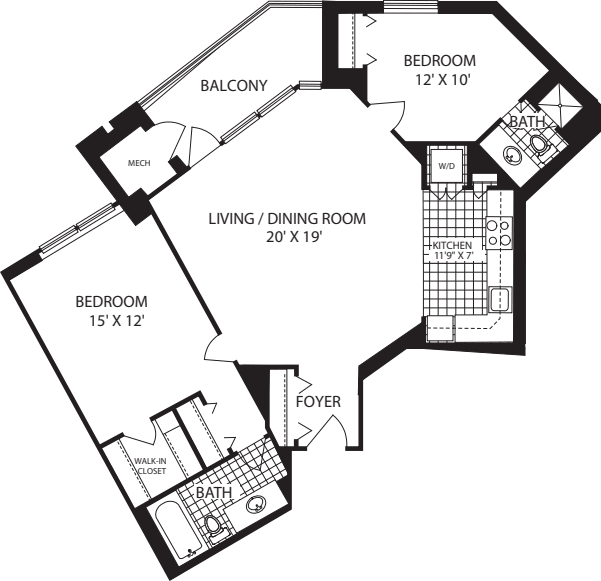 2 Bedrooms A floor plan