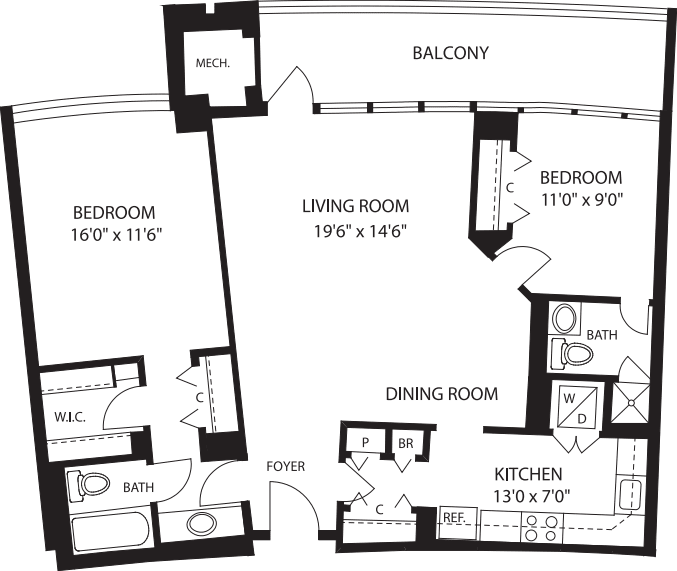 2 Bedrooms B floor plan