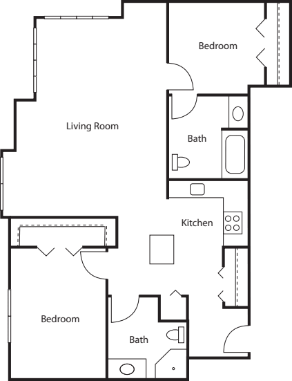 2 Bedrooms B floor plan