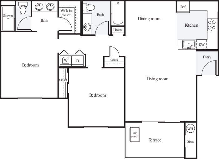 2 Bedrooms A floor plan