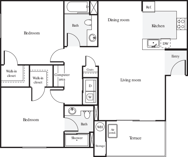 2 Bedrooms B floor plan