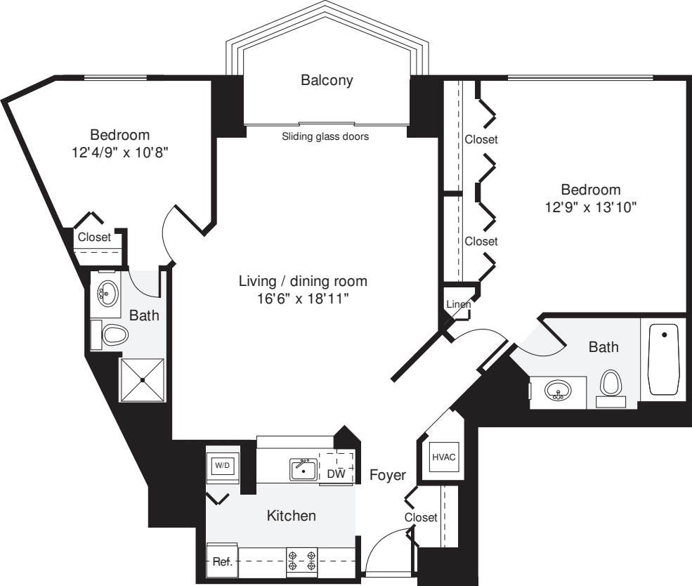 2 Bedrooms B floor plan