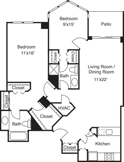 2 Bedrooms D floor plan
