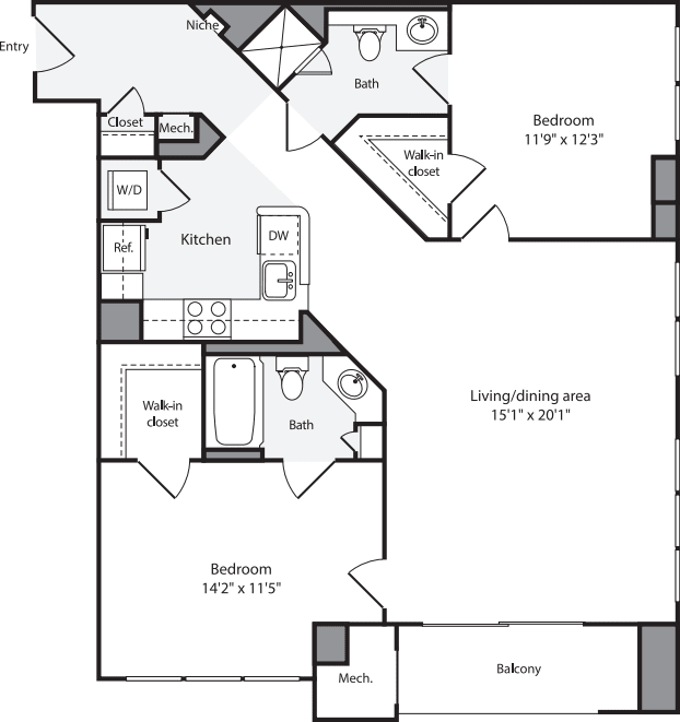 2 Bedrooms C floor plan